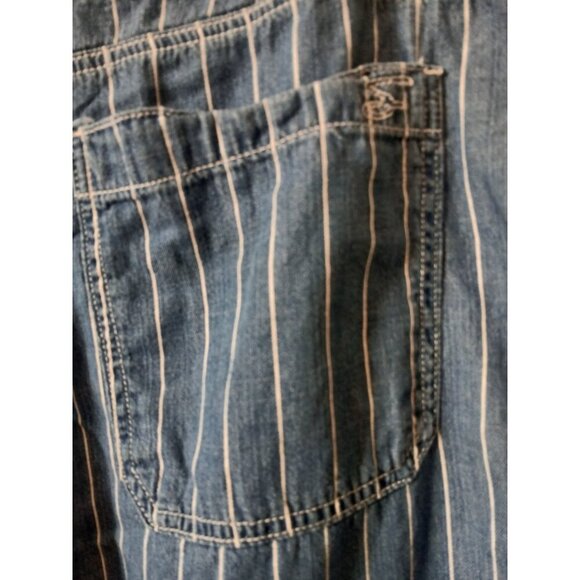 Seven7 Womens Pants 14 Pinstriped Wide Leg Cropped Chambray Patch Pocket Beachy - Picture 8 of 16